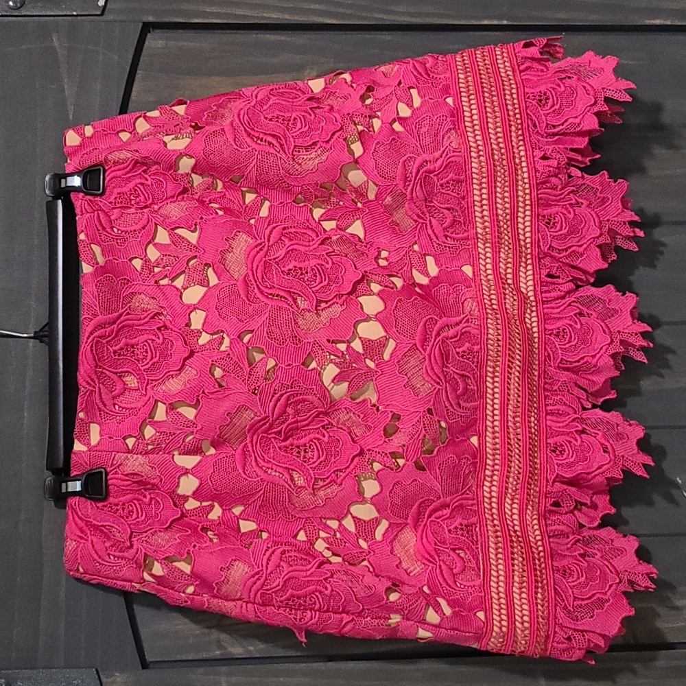 Anthropologie Pink Lace Mini Skirt